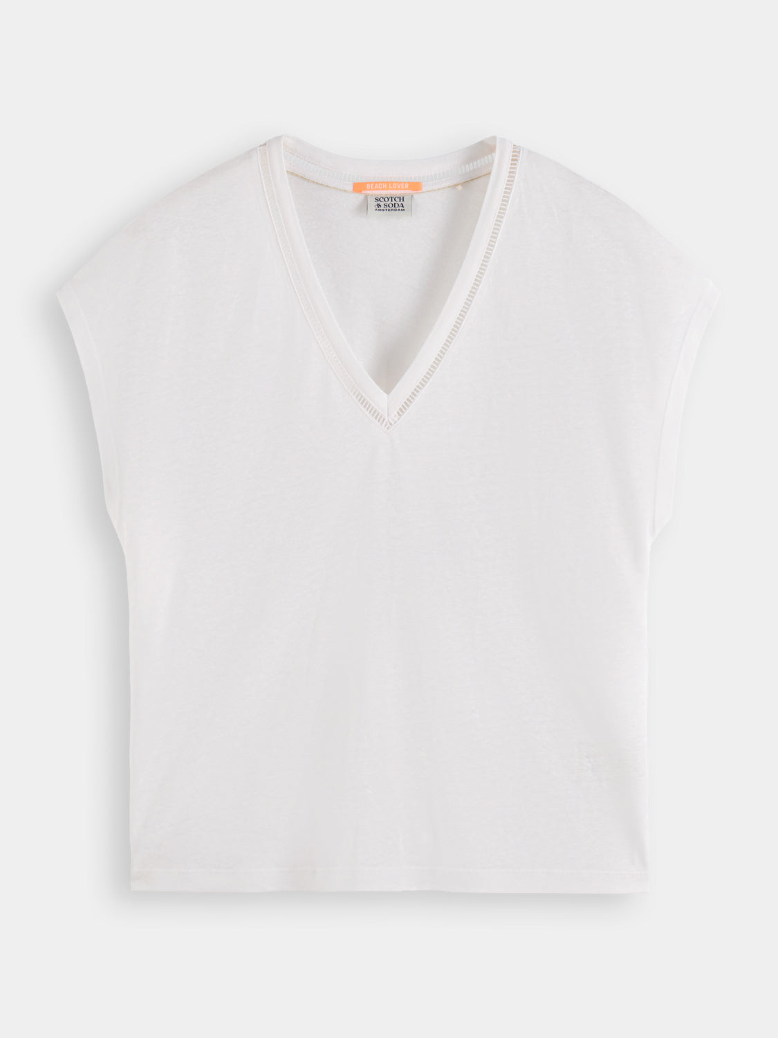 V-neck ladder detail t-shirt - Scotch & Soda NZ