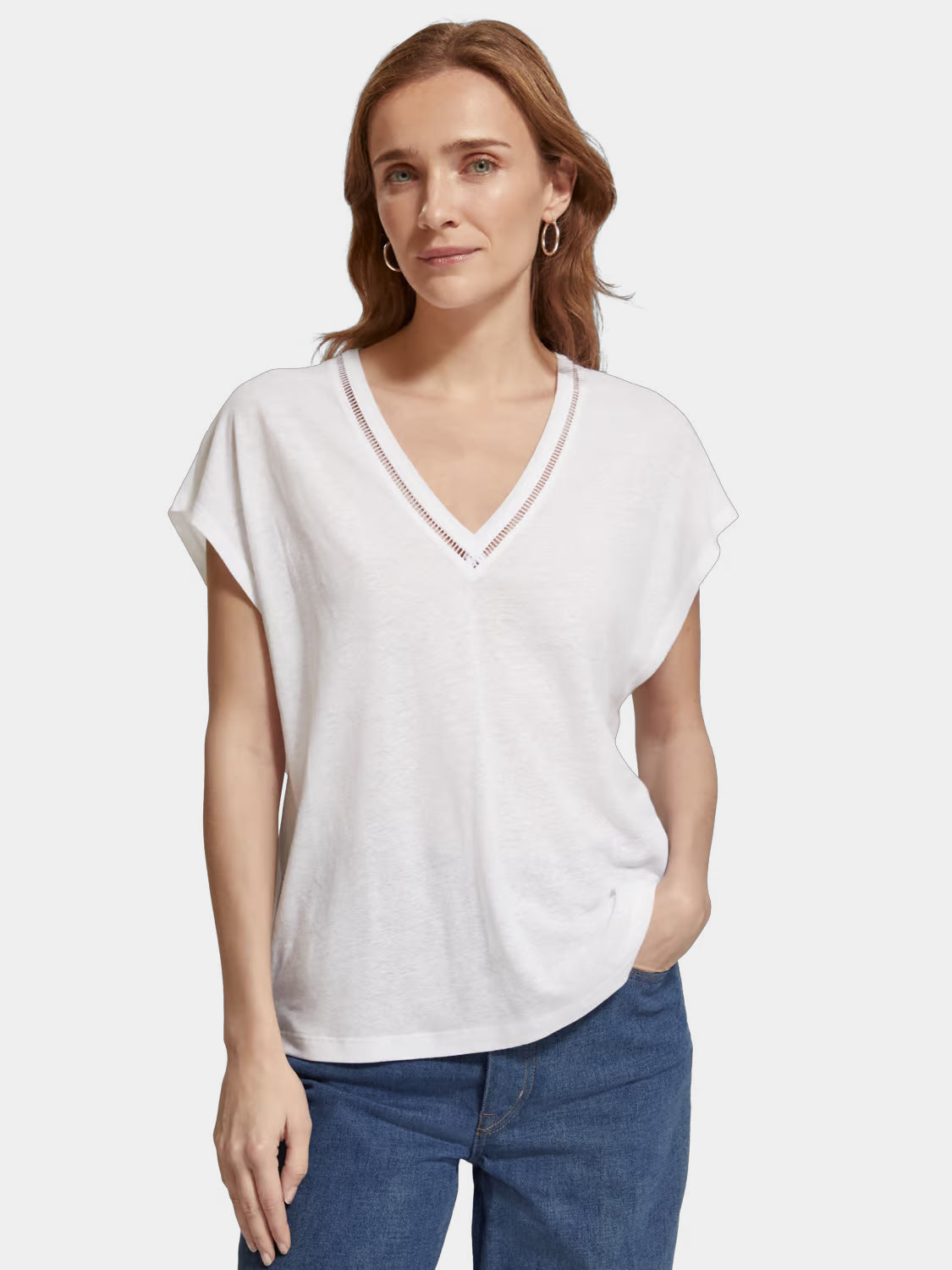V-neck ladder detail t-shirt - Scotch & Soda NZ
