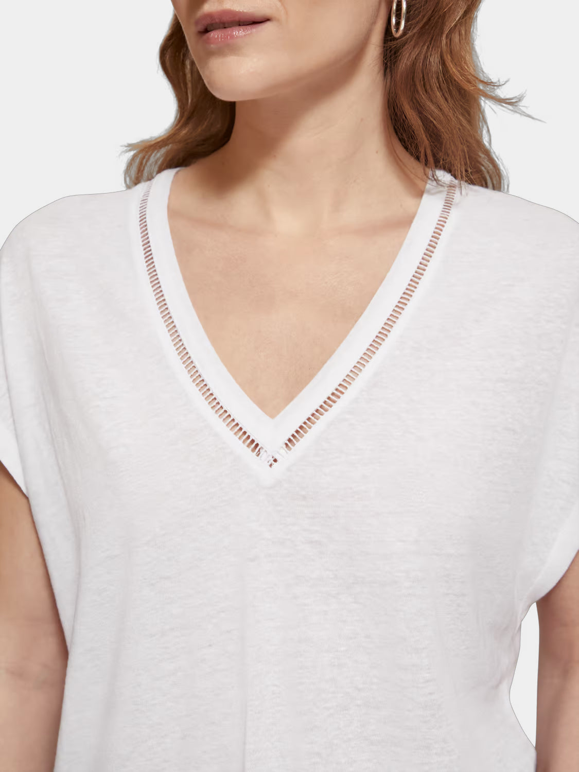 V-neck ladder detail t-shirt - Scotch & Soda NZ