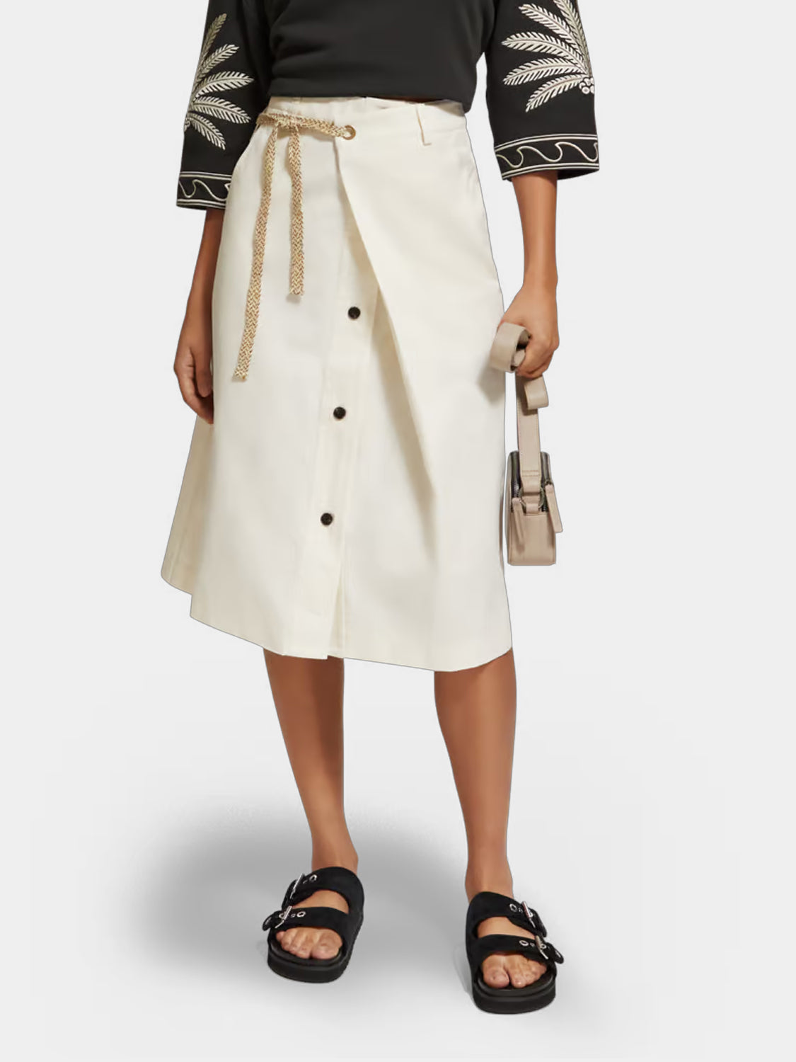 Wrap front midi skirt by Scotch & Soda, featuring a stylish design with a flattering fit and elegant length.