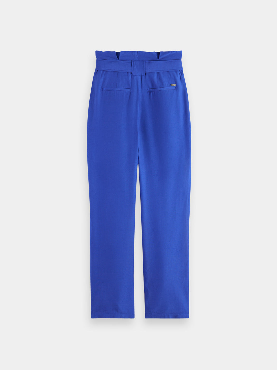 SCOTCH & SODA Daisy paper bag pants, high-waisted with pleats and a relaxed fit, shown in a back view with a dark fabric finish.