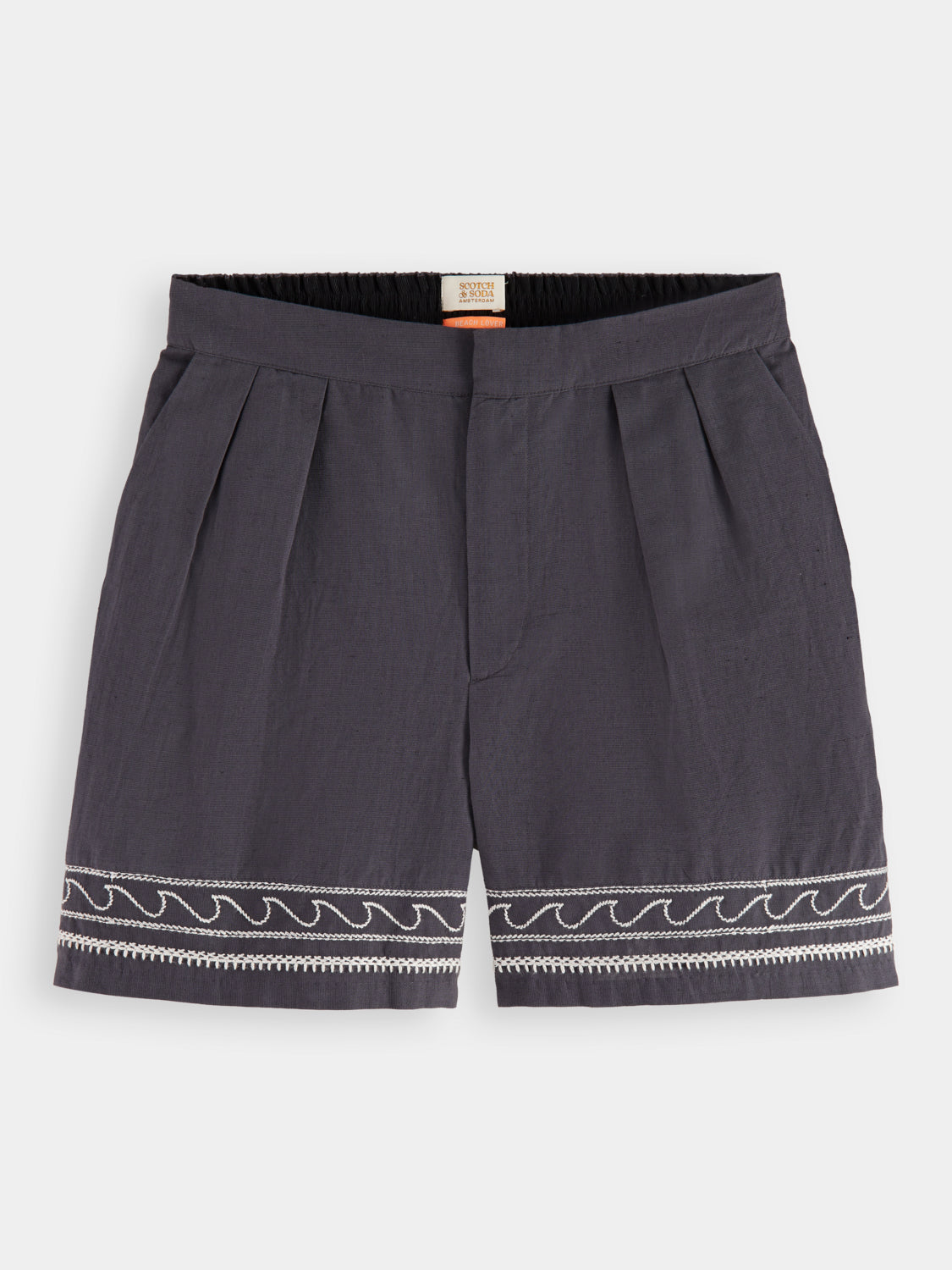 Palm embroidered linen shorts - Scotch & Soda NZ