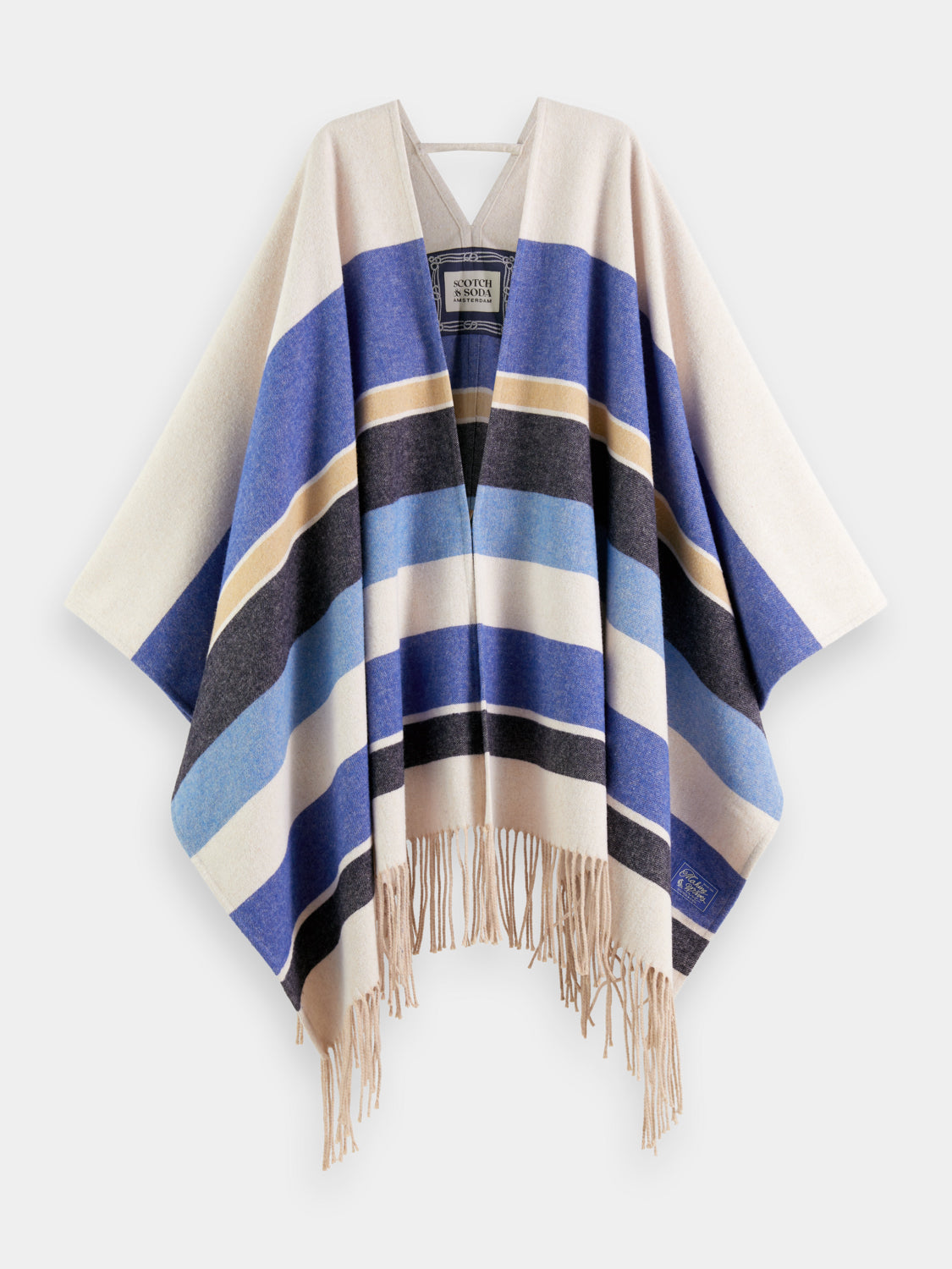 Striped wool blend poncho