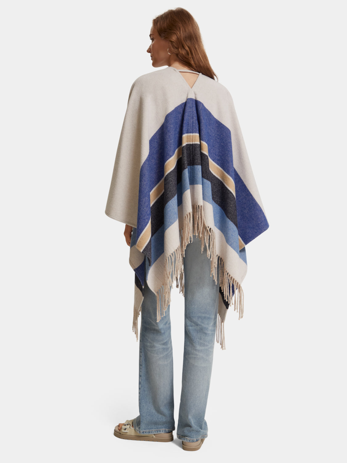 Striped wool blend poncho