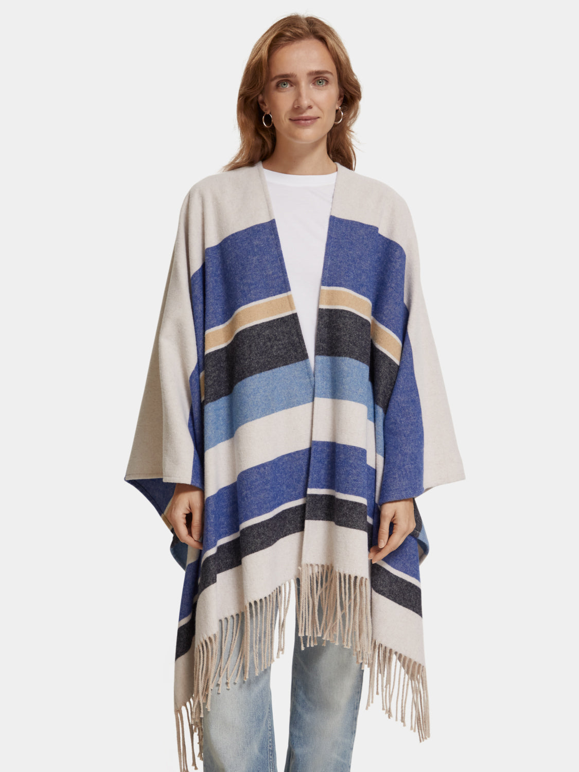 Striped wool blend poncho