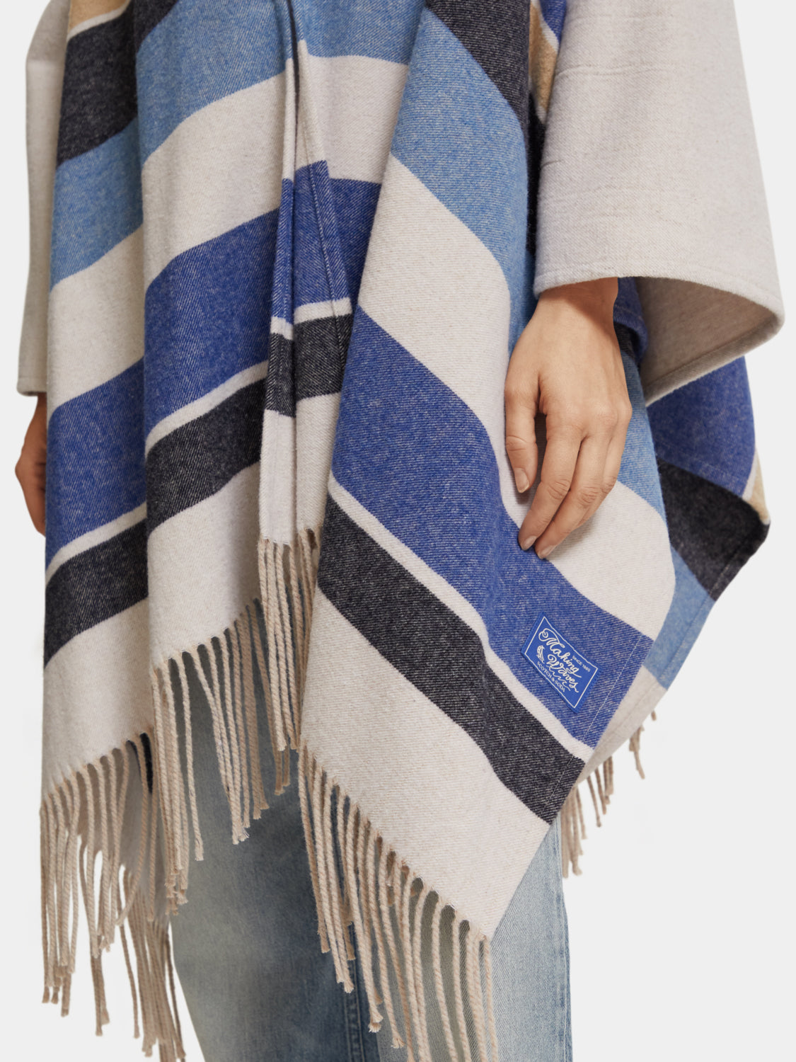 Striped wool blend poncho