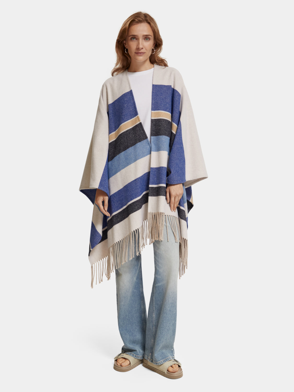 Striped wool blend poncho
