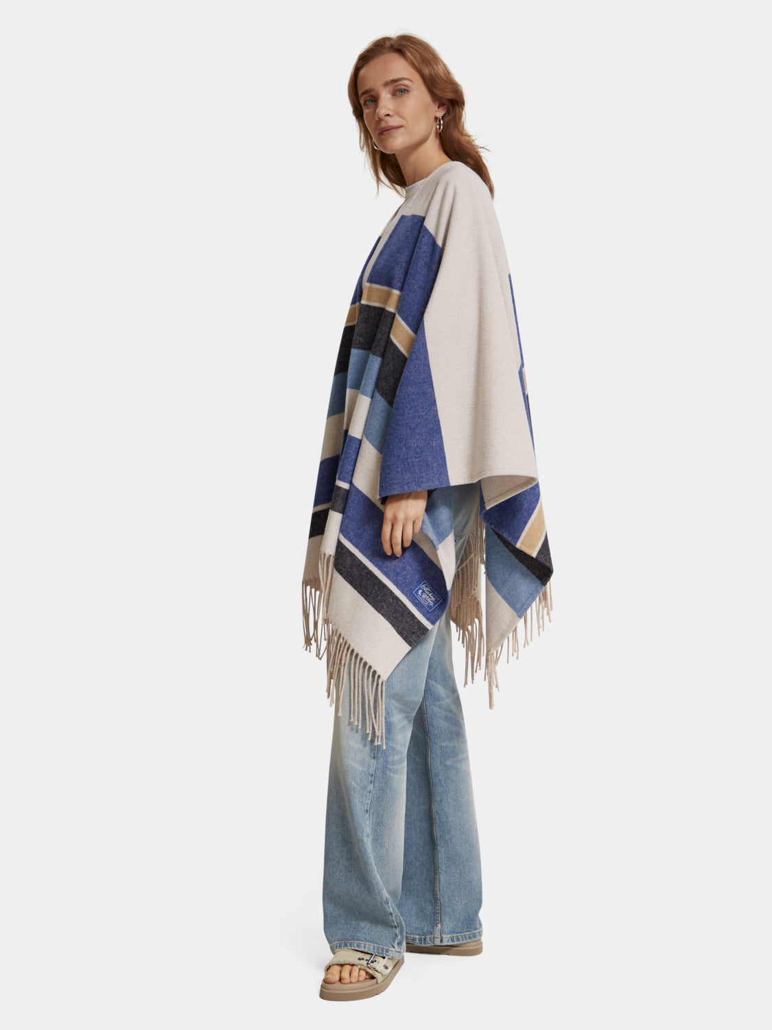 Striped wool blend poncho