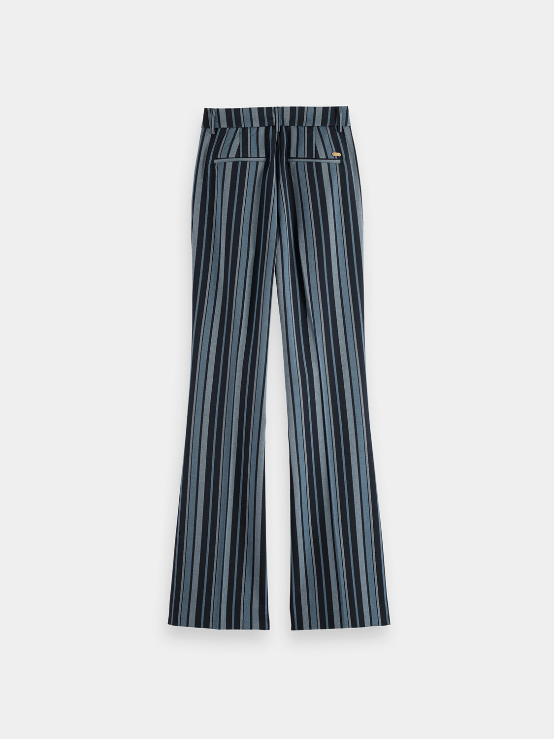 Violet Scotch & Soda kick flare pants with high waist and wide leg silhouette, shown from the back.