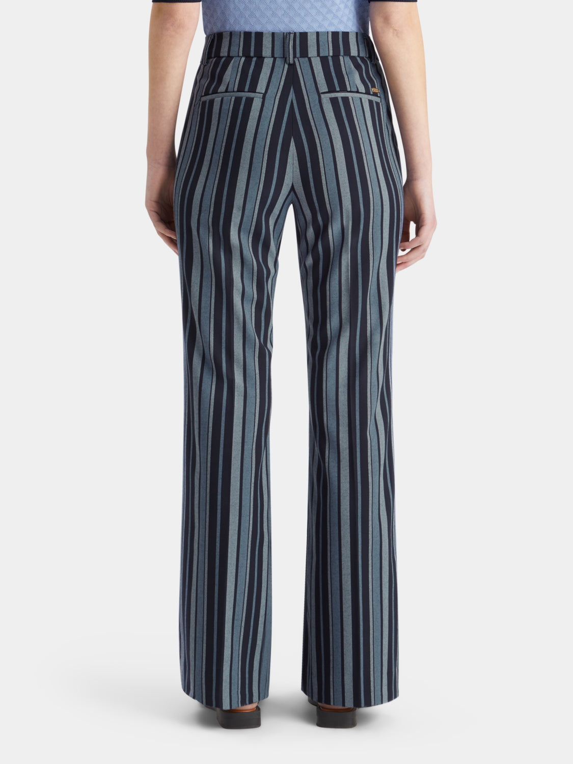 Violet Scotch & Soda kick flare pants with high waist and wide leg, shown from the back view.