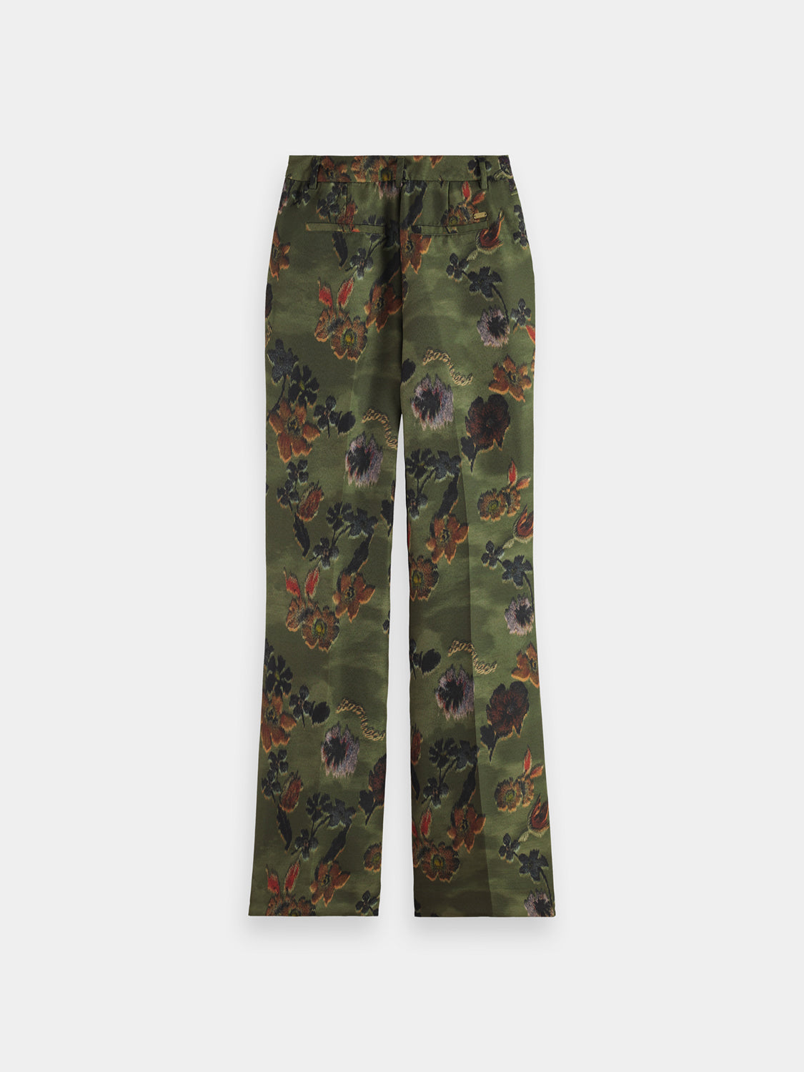 Violet Scotch & Soda kick flare pants with high waist and wide leg, shown on a model against a neutral background.
