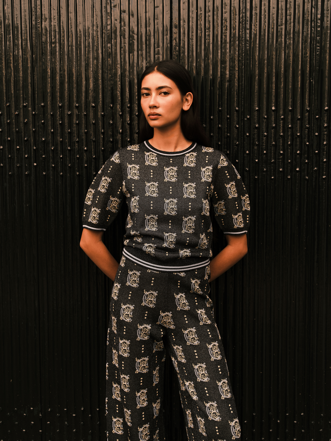 Knit jacquard cropped top by Scotch & Soda featuring intricate woven patterns and a fitted style.