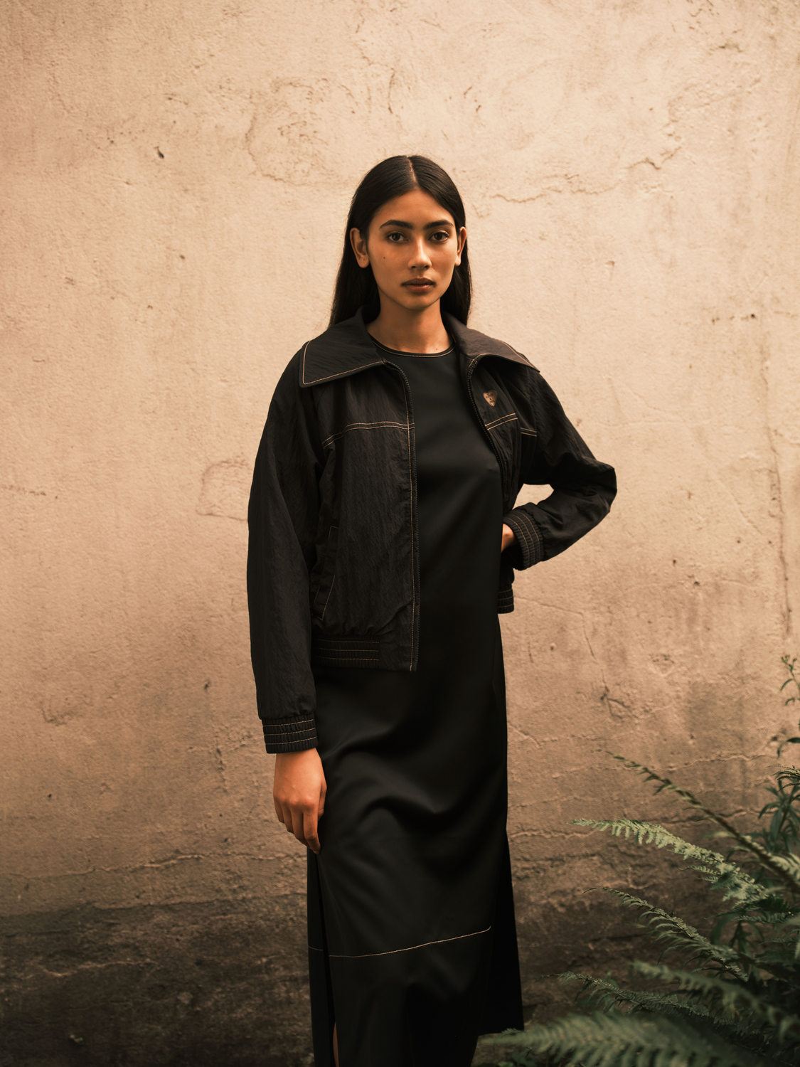 Contrast stitching satin dress by Scotch & Soda, showcasing a sleek design with detailed stitching and a smooth, shiny fabric.