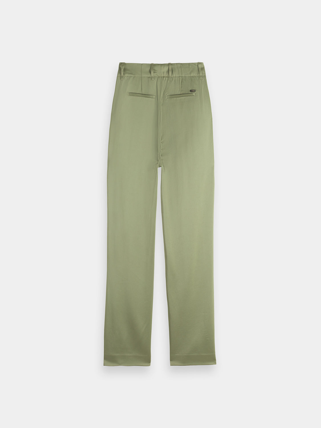 Black Faye tapered pants by Scotch & Soda, featuring a slim fit and high waist, shown from the back view.