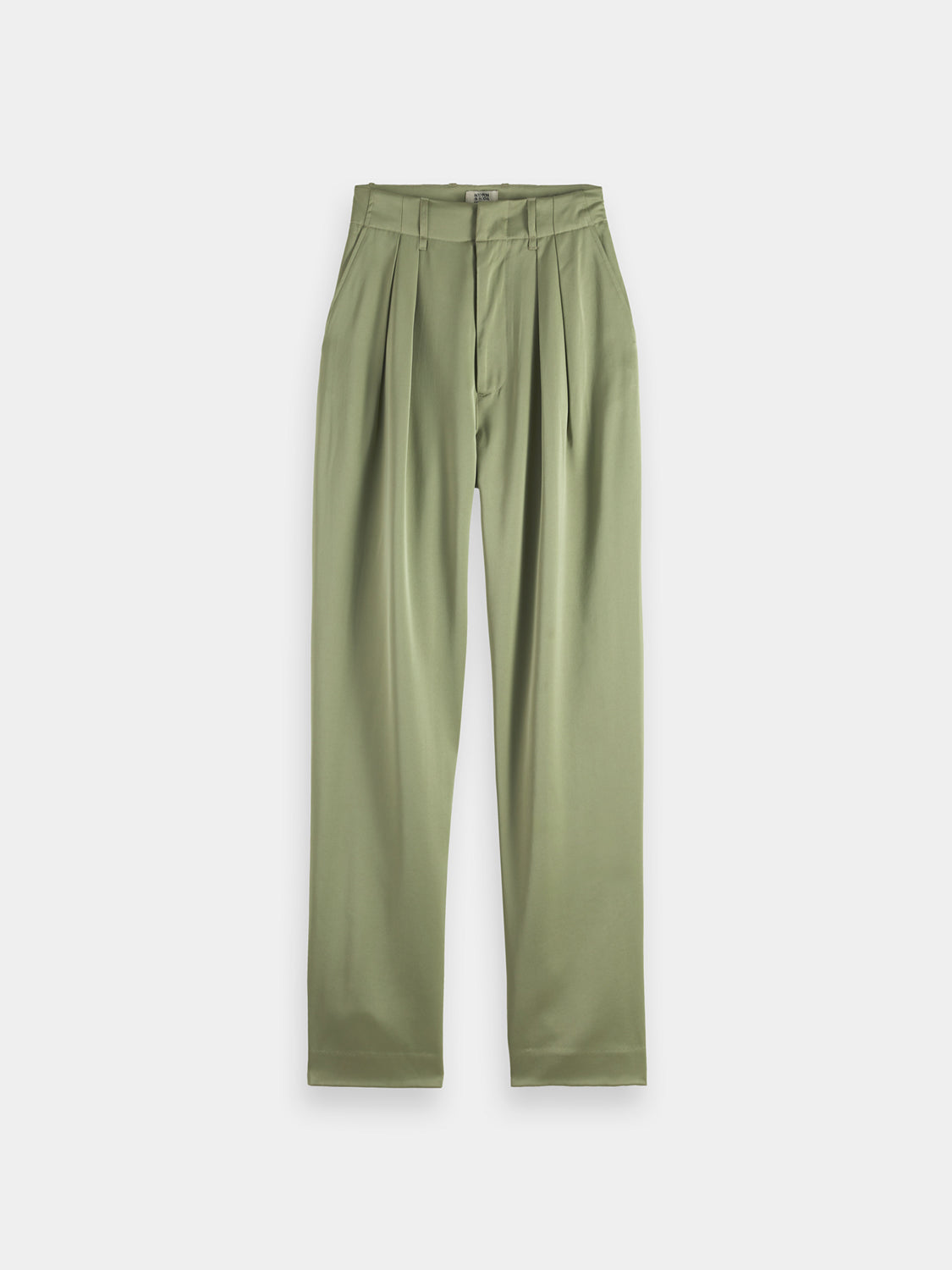 Scotch & Soda Faye tapered pants in neutral fabric, featuring a slim fit and stylish design, shown on a model.