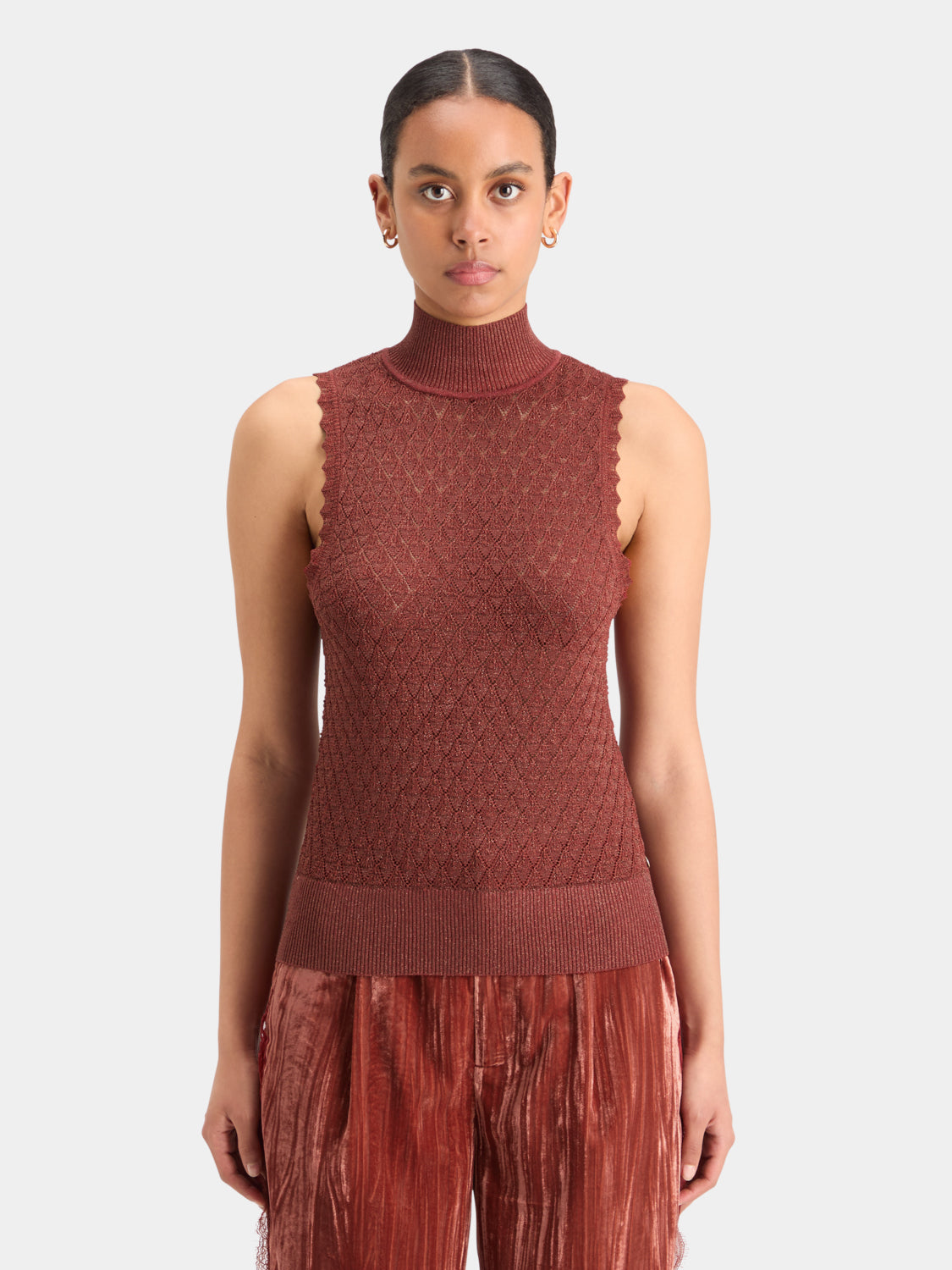 Metallic pointelle knit tank - Scotch & Soda NZ