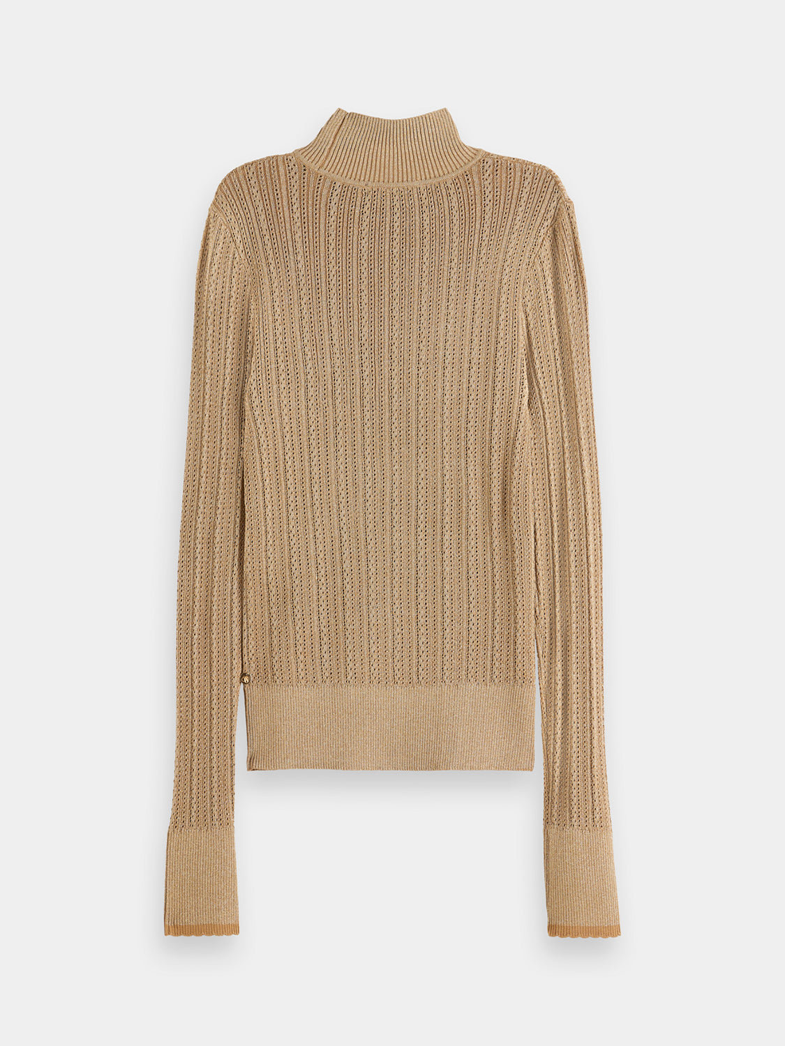 Metallic pointelle knitwear pullover by Scotch & Soda with a textured, see-through design in black fabric.
