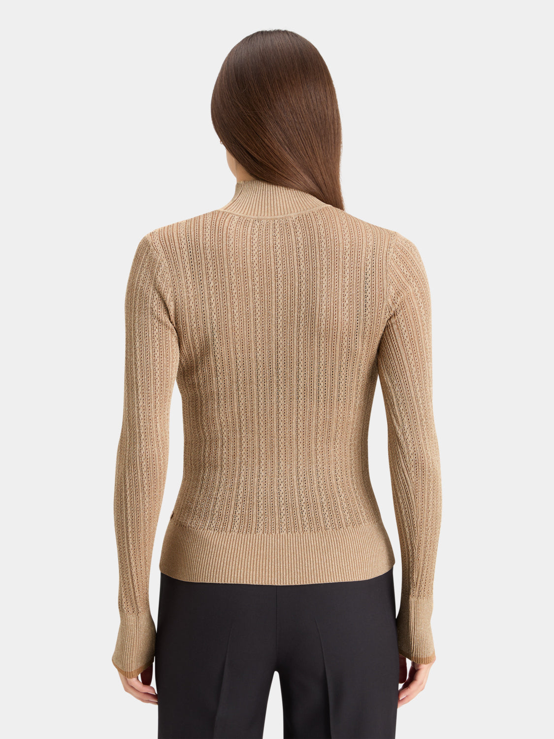 Metallic pointelle knit pullover by Scotch & Soda, showing a close-up of the textured metallic fabric and intricate knit pattern.