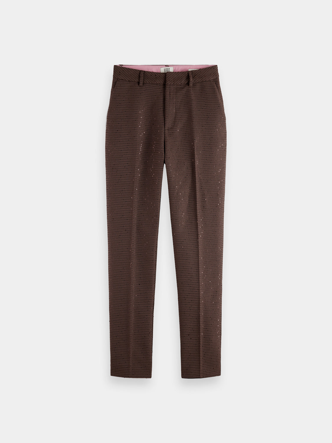 Slim fit Lowry pants by Scotch & Soda, shown in a stylish profile view with a tailored silhouette and classic design features.