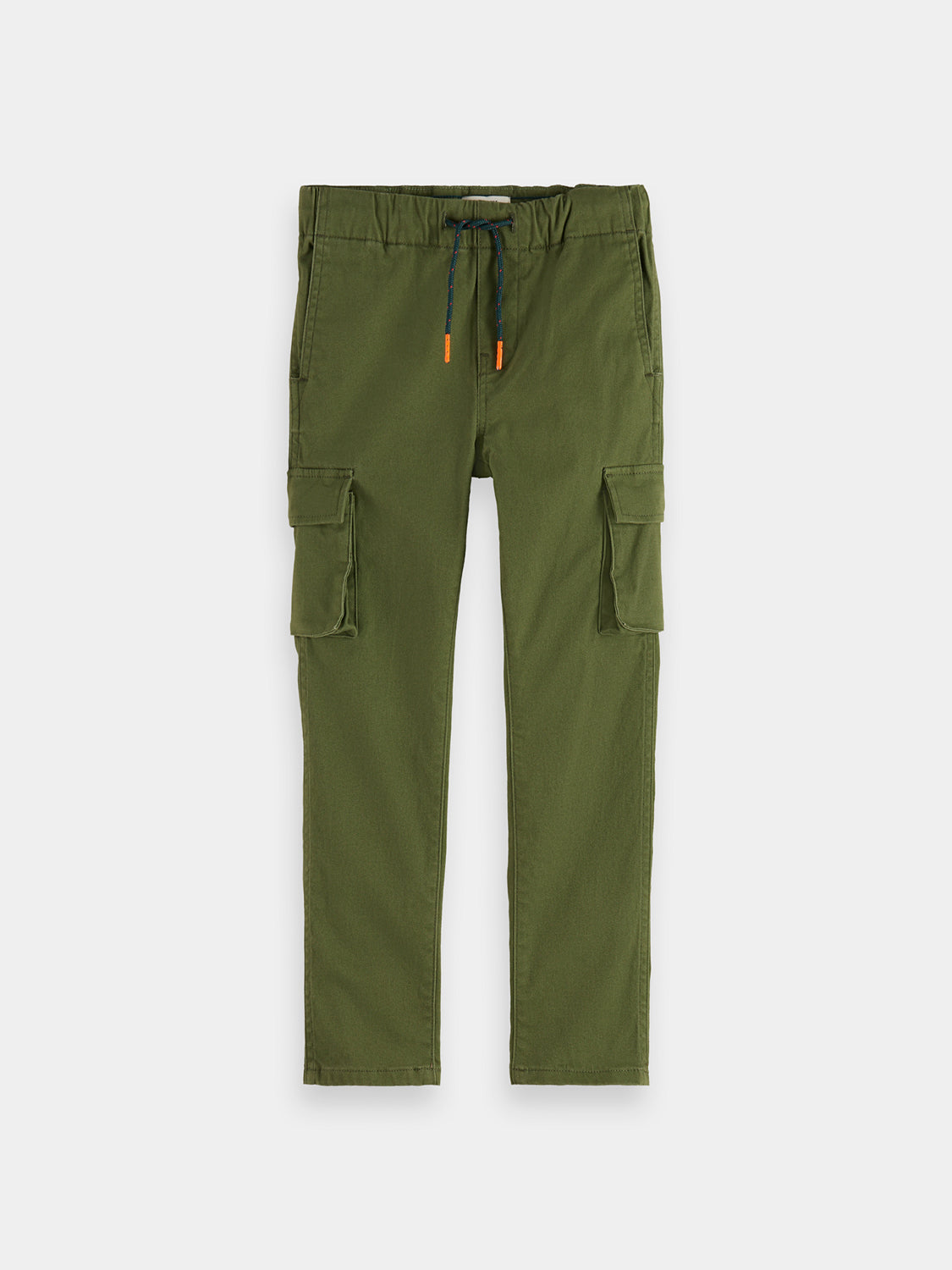 Kids cargo pants by Scotch & Soda, navy blue with multiple pockets, made from comfortable durable fabric.