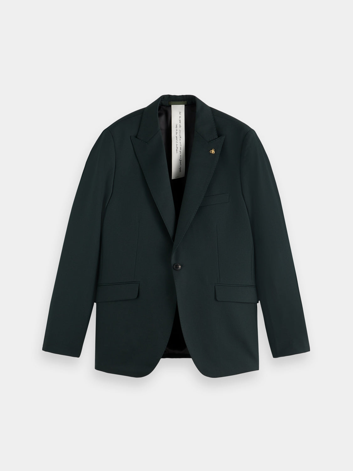 SCOTCH & SODA men's peak lapel blazer in dark fabric, tailored fit with stylish lapel details and front buttons.