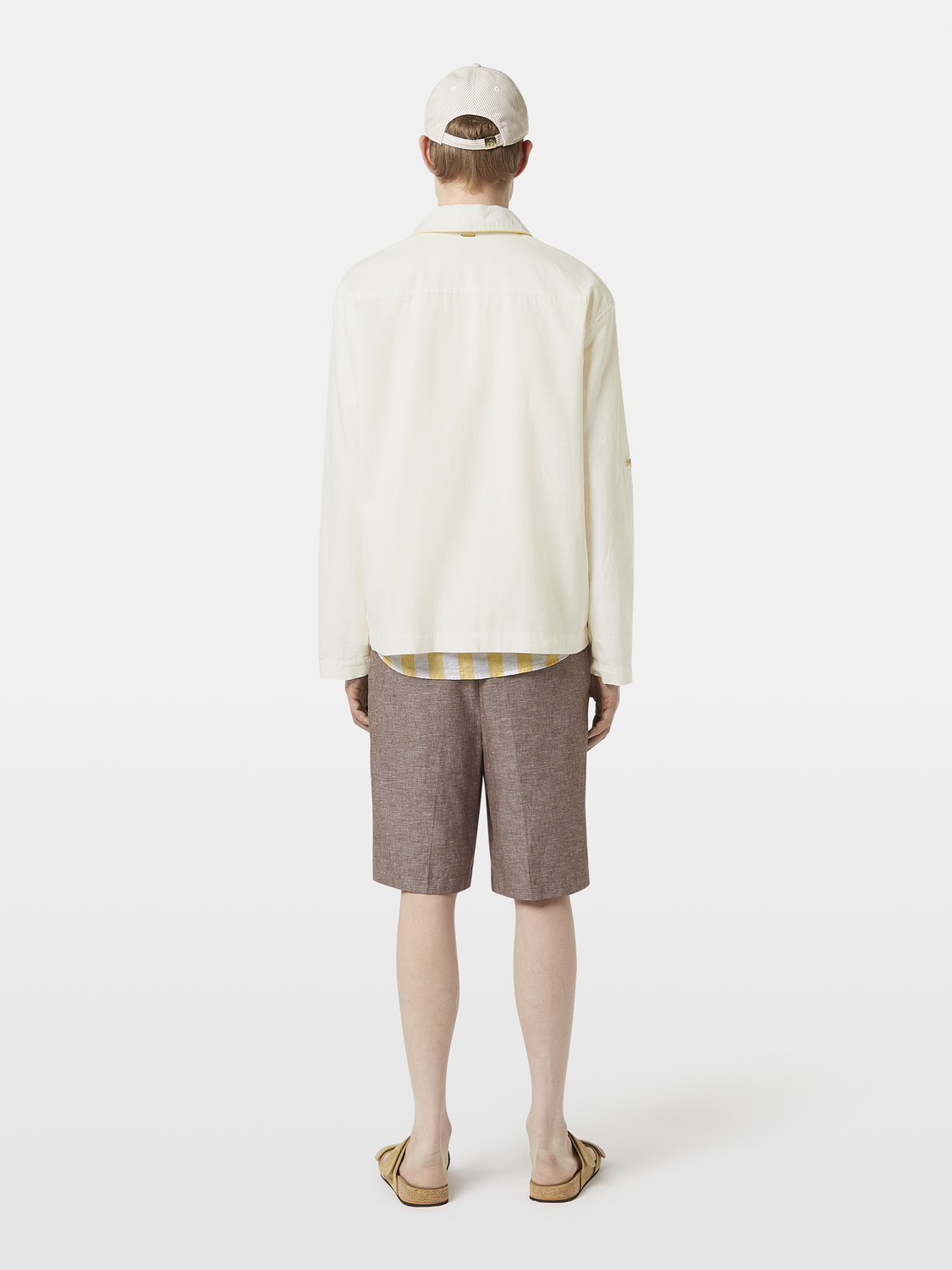 Scotch & Soda cotton-linen overshirt jacket in neutral tones, featuring a relaxed fit and button-front design.