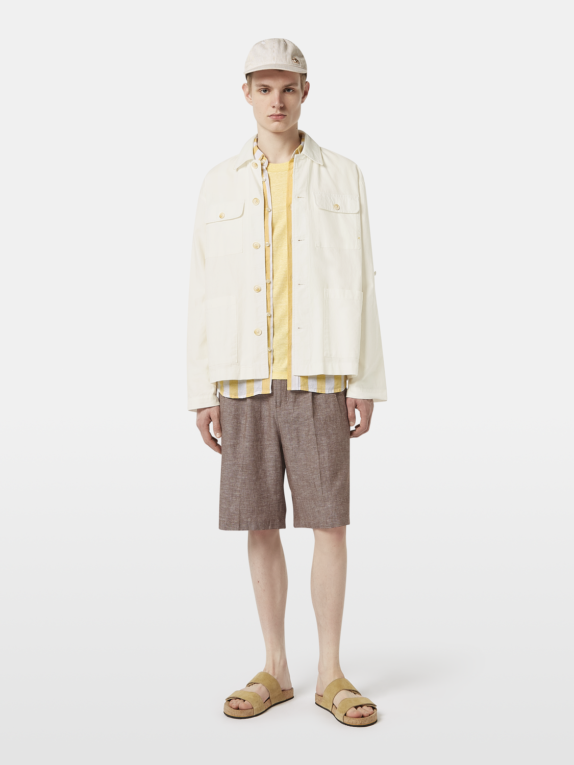 Cotton-linen overshirt jacket by Scotch & Soda featuring a relaxed fit and casual style, shown in a front view.