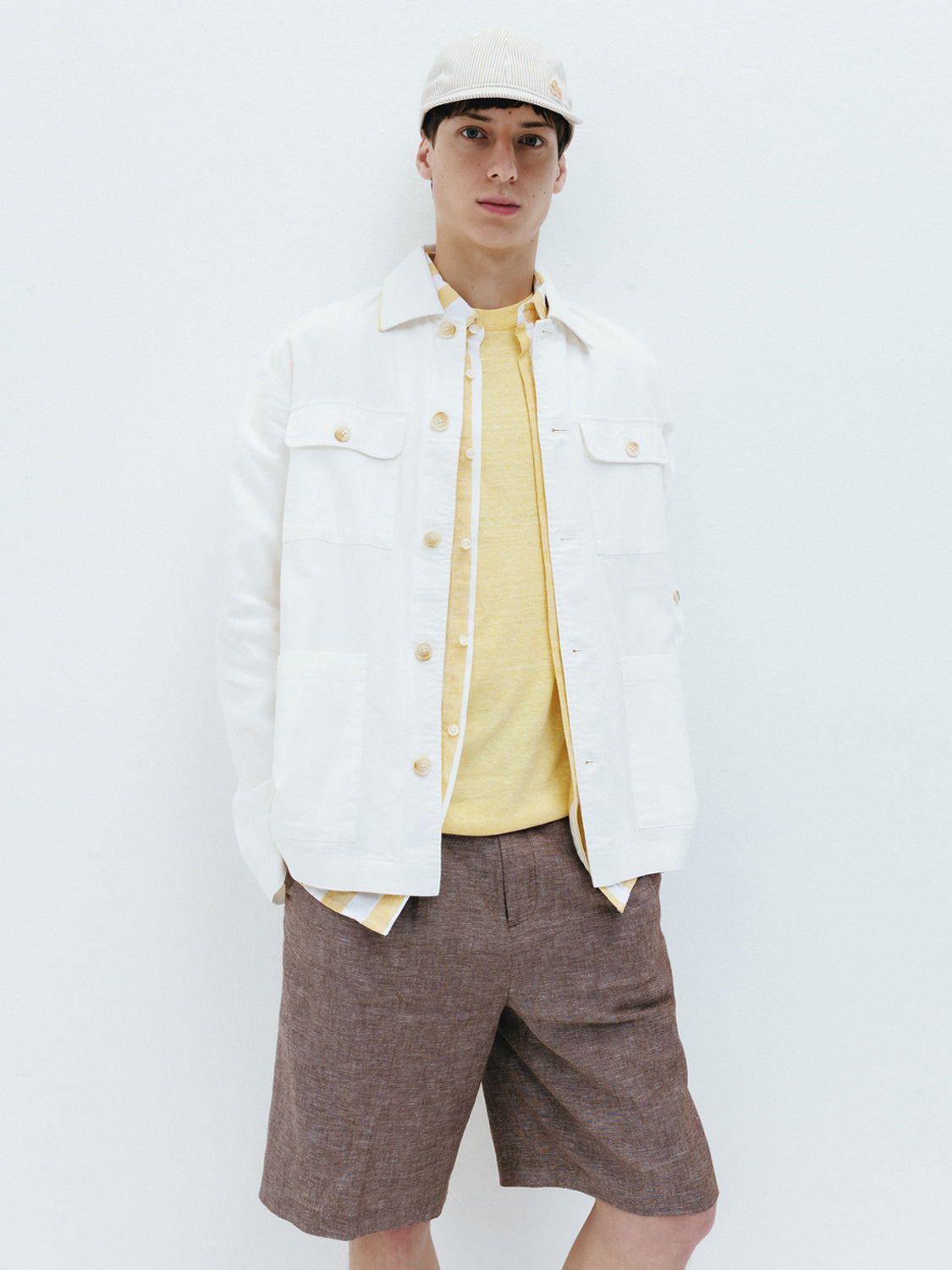 Light cotton-linen overshirt jacket by Scotch & Soda, featuring a casual design with button-front and relaxed fit.