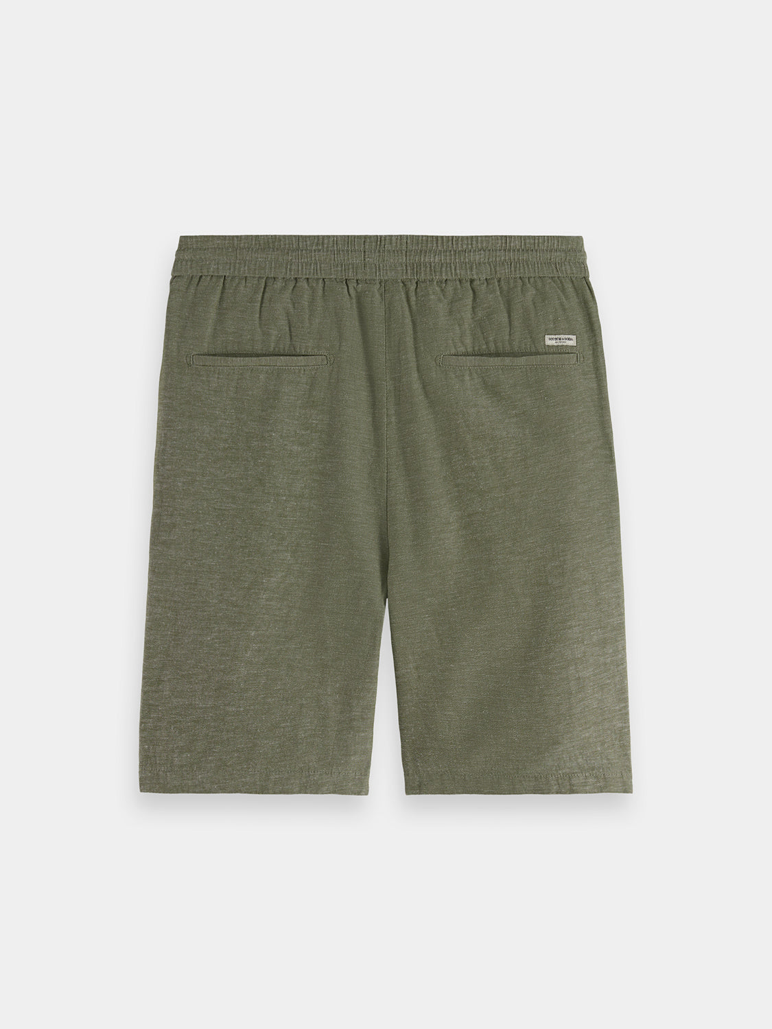 SCOTCH & SODA Fave cotton-linen shorts shown from the back, featuring a relaxed fit and natural fabric texture.