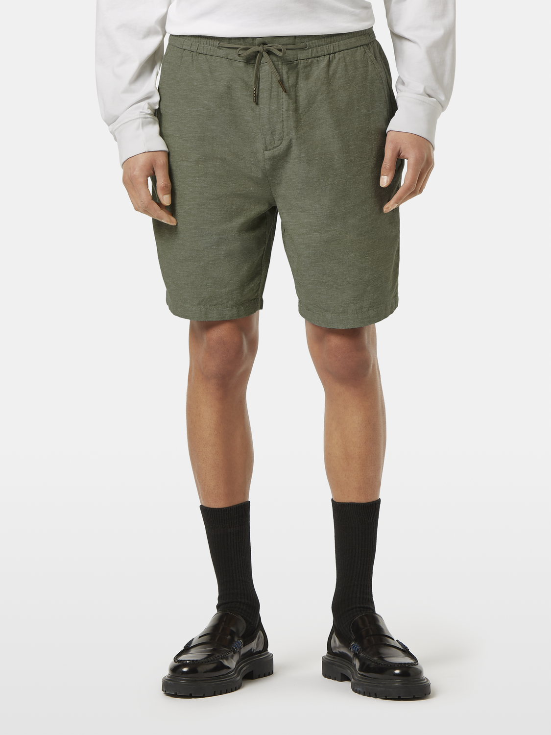 SCOTCH & SODA Fave cotton-linen shorts, lightweight beige shorts with a relaxed fit and adjustable waistband.