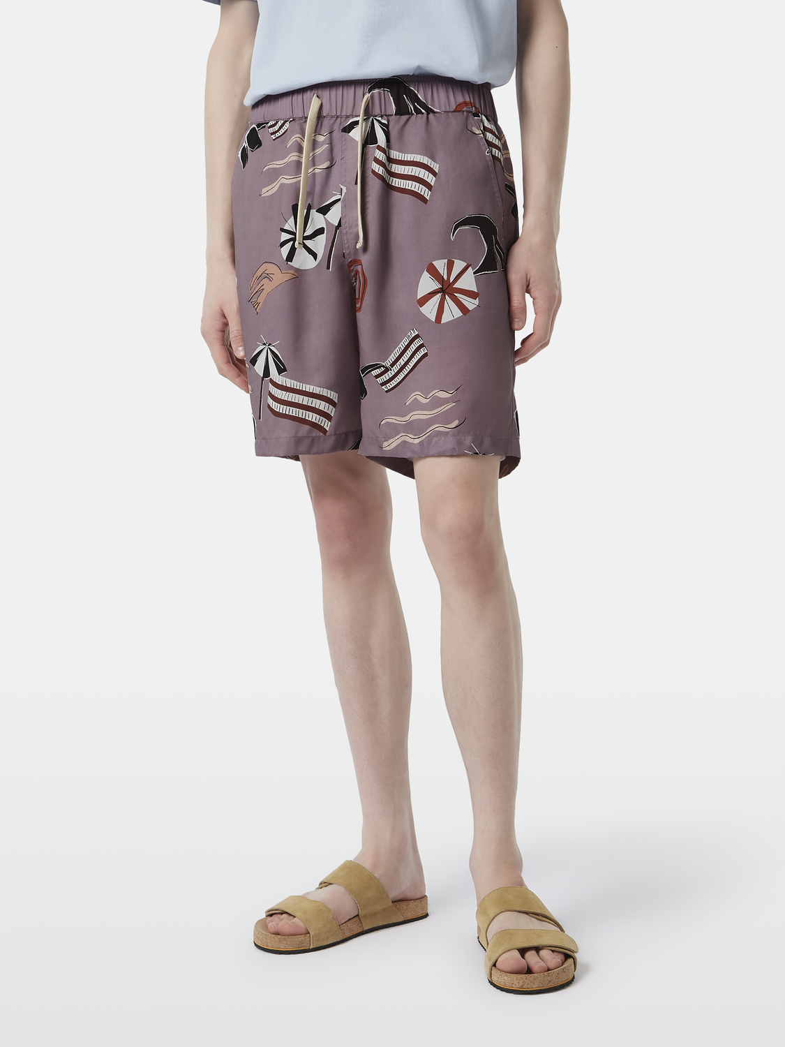 Scotch & Soda Fave printed shorts with colorful floral pattern, casual fit, made from lightweight fabric, front and back view.