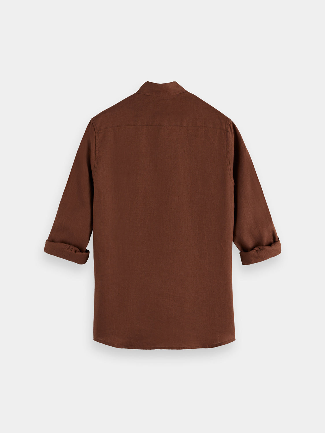 Long-sleeve Scotch & Soda linen shirt with a relaxed fit, shown from the back in a neutral setting.