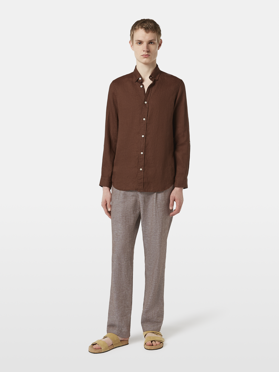 Long sleeve linen shirt by Scotch & Soda featuring a relaxed fit and natural fabric in a neutral color.