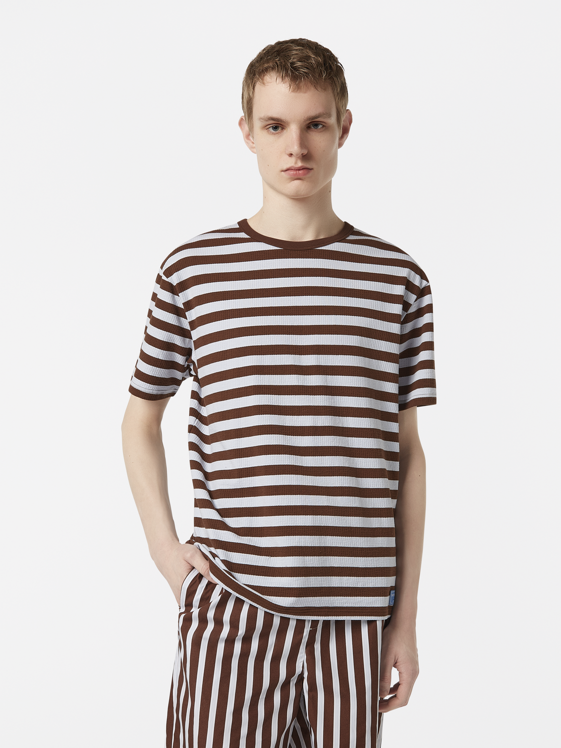 Striped waffle-knit short-sleeve t-shirt by Scotch & Soda with a casual, comfortable fit and stylish pattern.