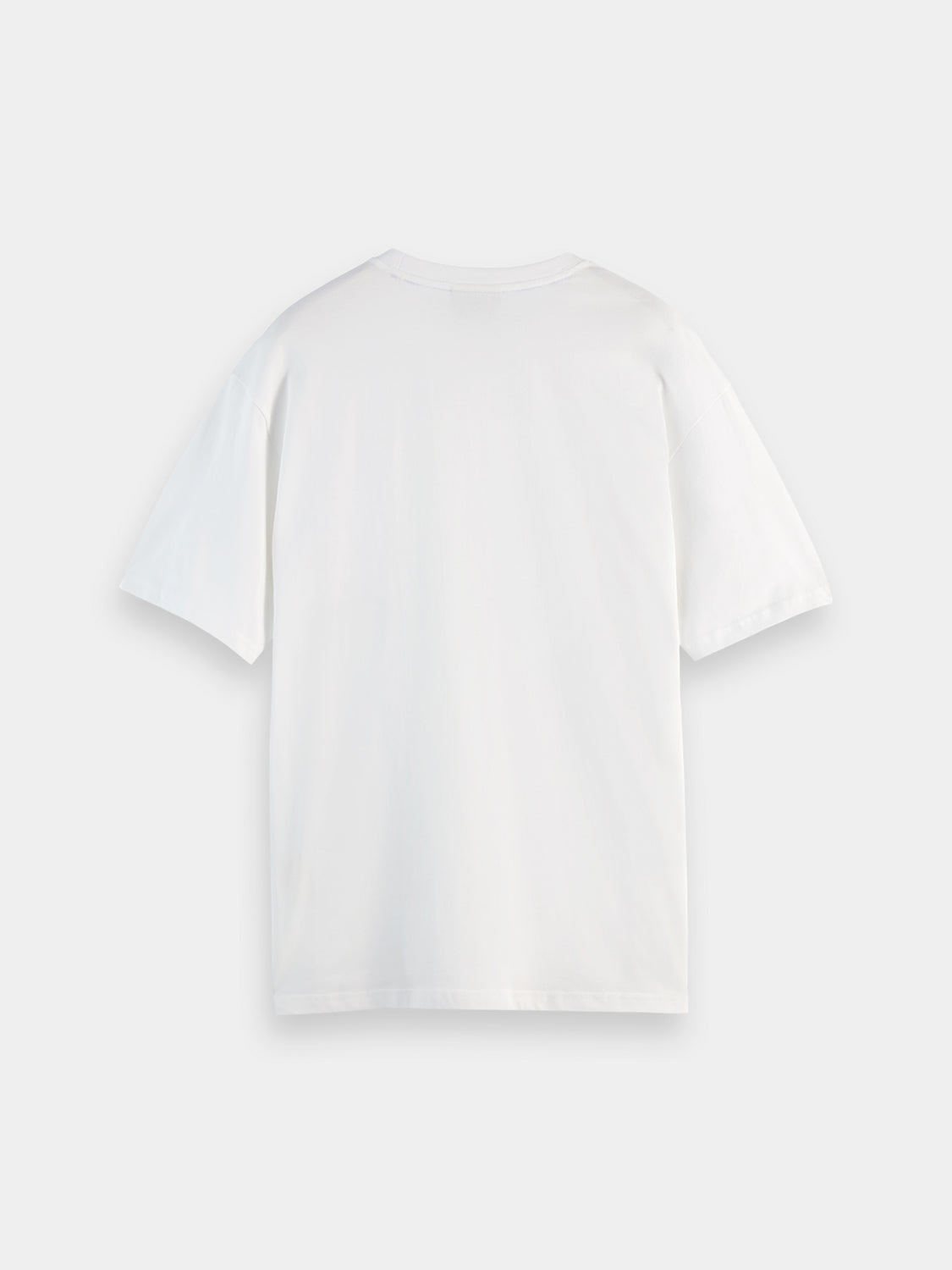 Black short-sleeve Scotch & Soda graphic logo t-shirt with bold print on front, casual and stylish men's apparel.