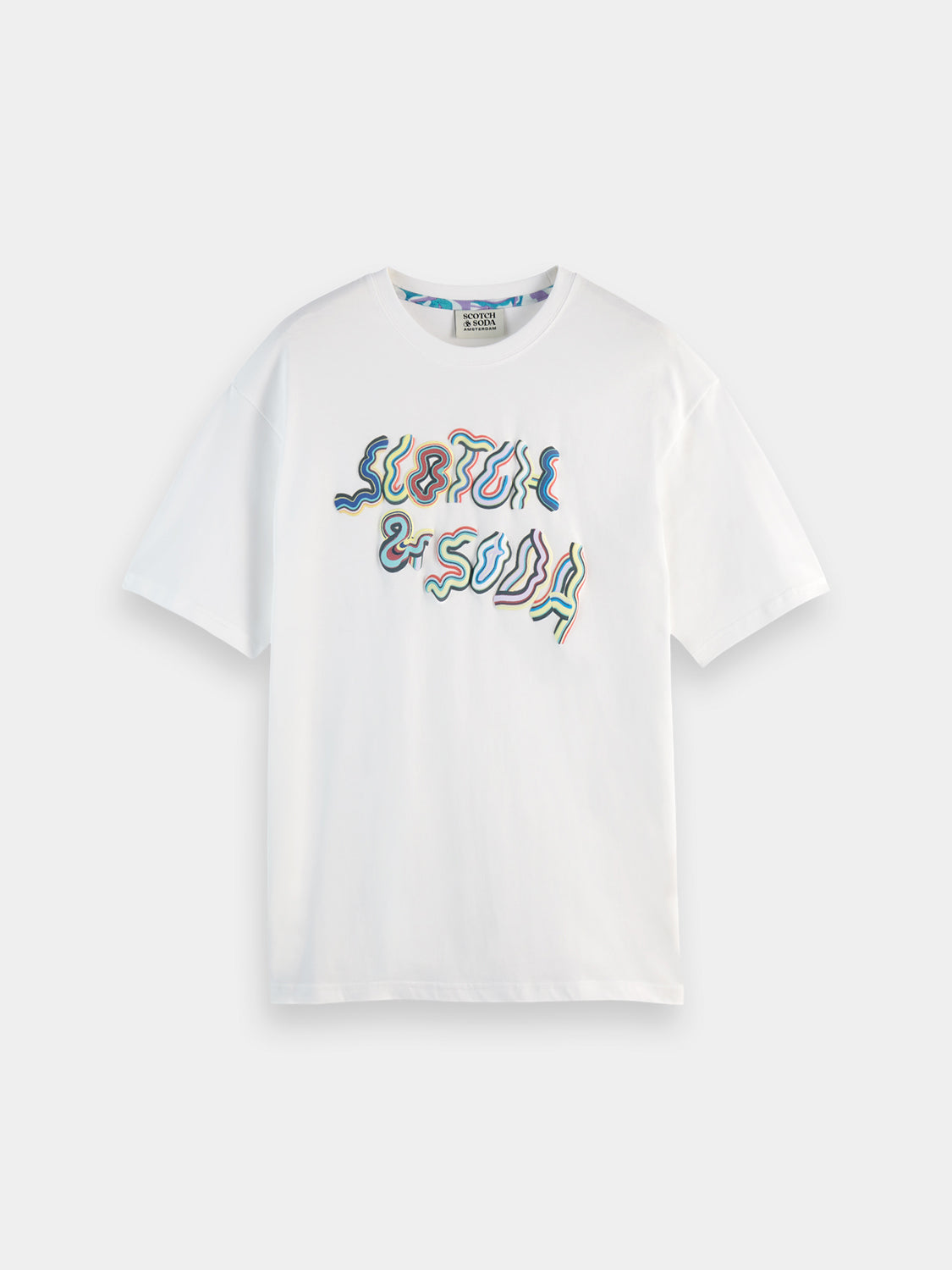 Men's short sleeve graphic logo T-shirt by Scotch & Soda featuring a bold logo design on soft cotton fabric.