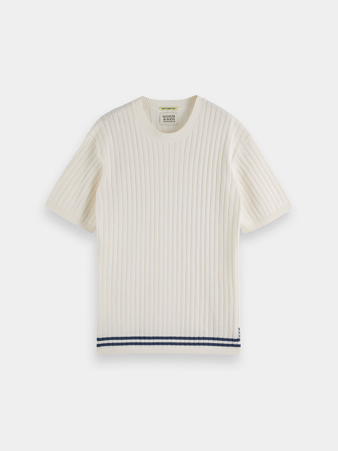 Structured knitted T-shirt from SCOTCH & SODA, featuring a fitted design and textured knit fabric in a neutral color.