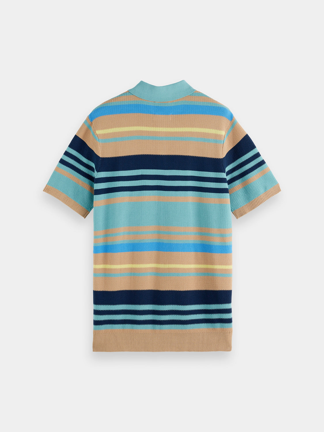 Blue Scotch & Soda knitted polo shirt with a classic collar and textured knit fabric.