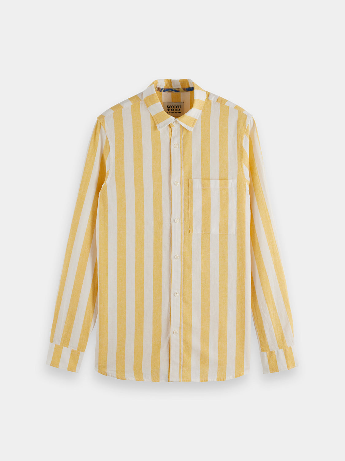 Long sleeve striped shirt by Scotch & Soda with blue, white, and red horizontal stripes, casual and stylish for everyday wear.