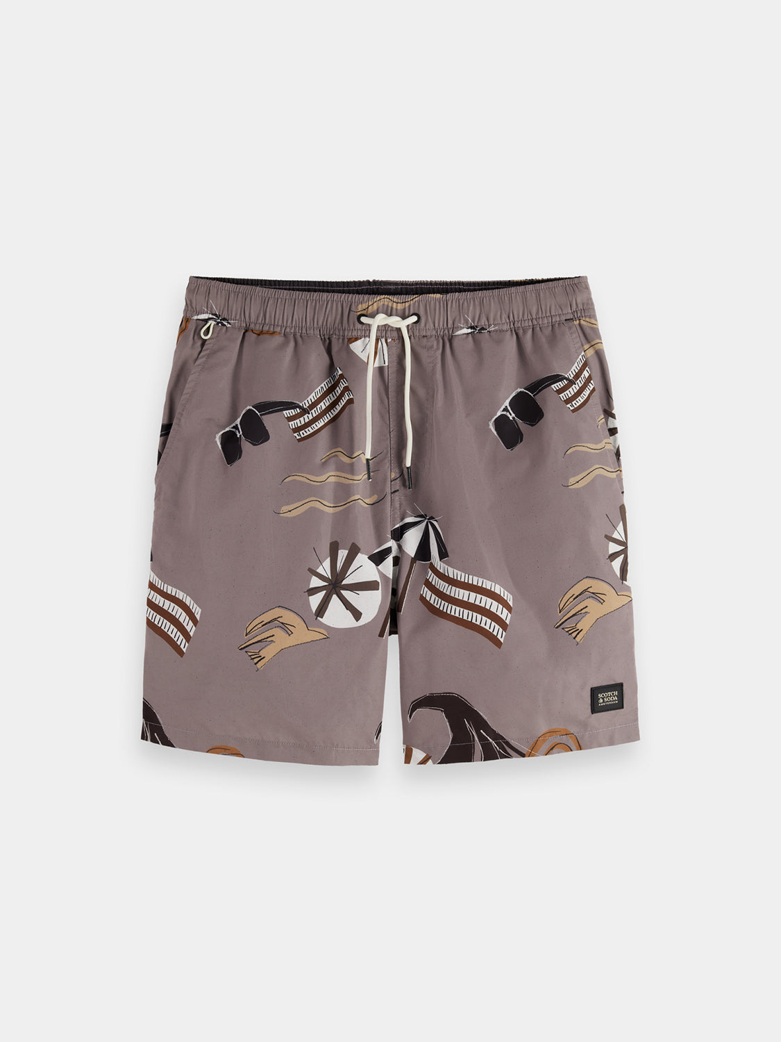 Printed swimshorts from SCOTCH & SODA, showcasing vibrant patterns and lightweight swimwear fabric.