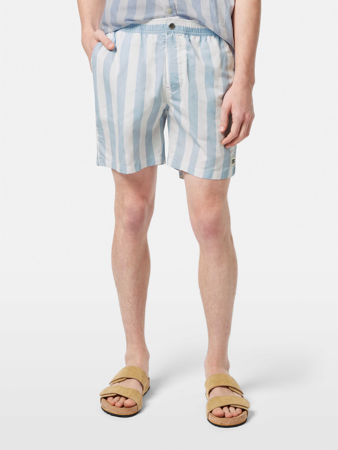 Striped SCOTCH & SODA swimshorts with a relaxed fit, featuring colorful horizontal stripes and an elastic waistband.