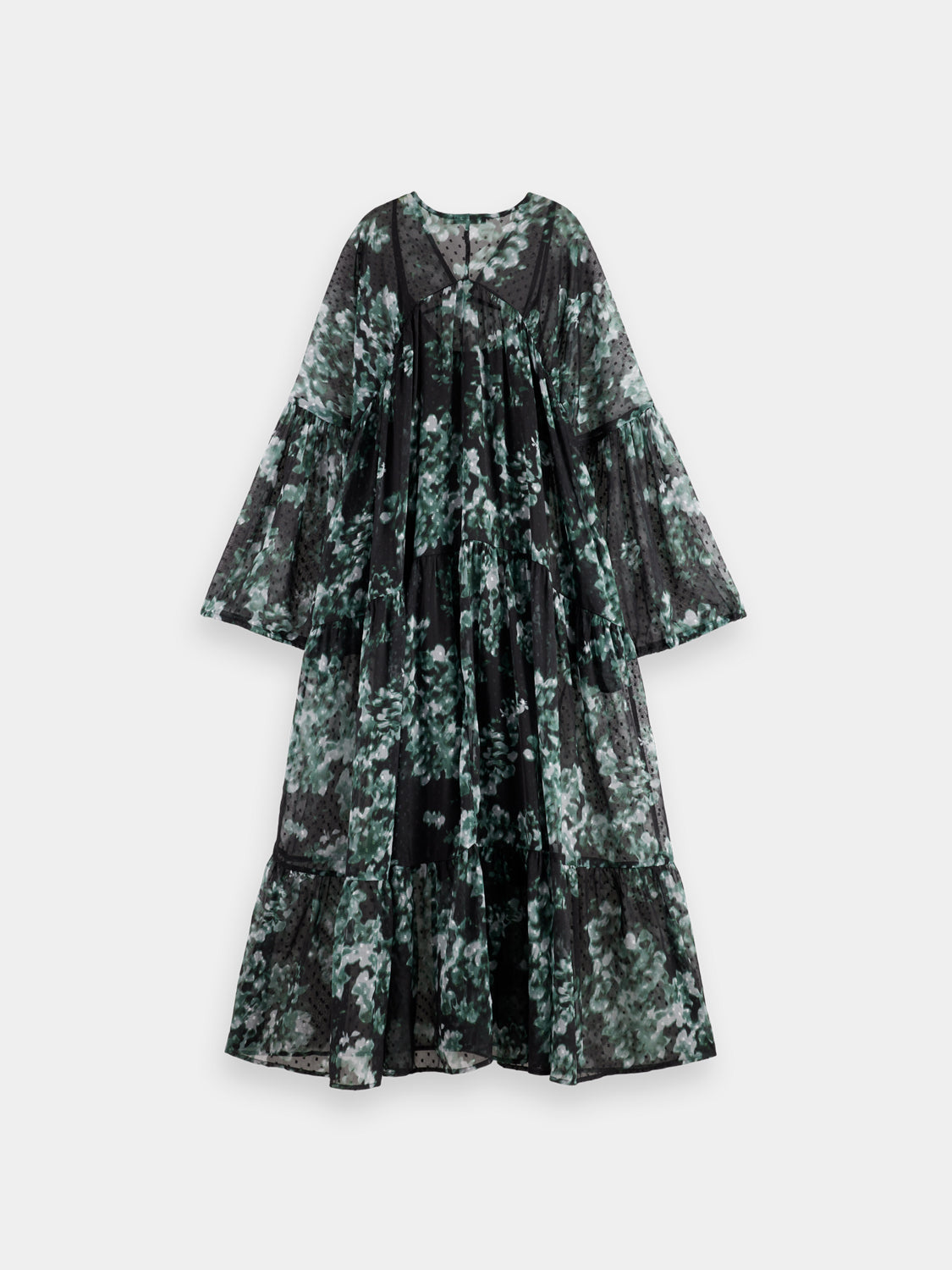 Printed silk coupe maxi dress by Scotch & Soda featuring a flowing silhouette and vibrant floral pattern.
