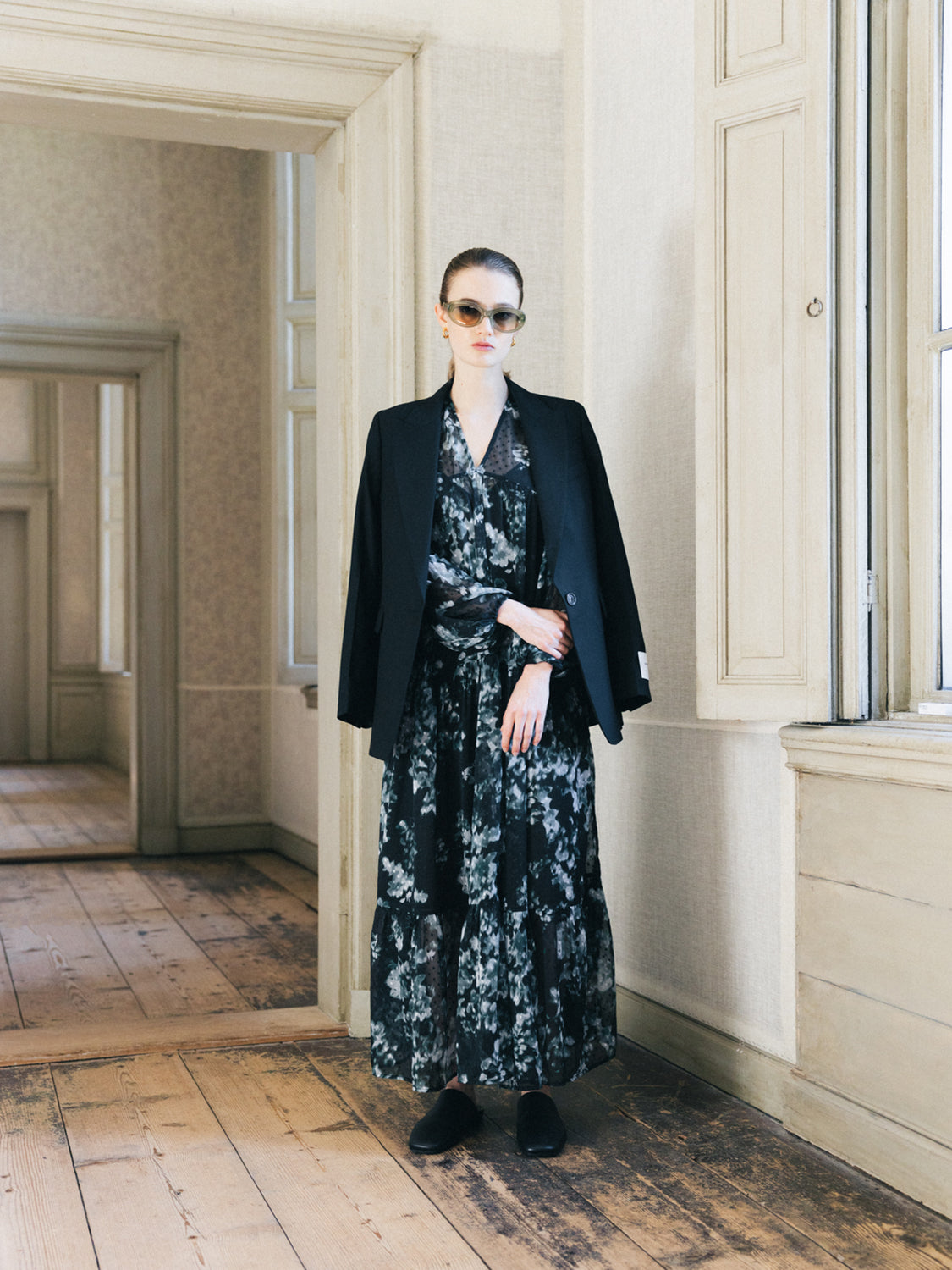 Printed Fil Coupe maxi dress by Scotch & Soda, flowing dress with colorful floral pattern and elegant silhouette.