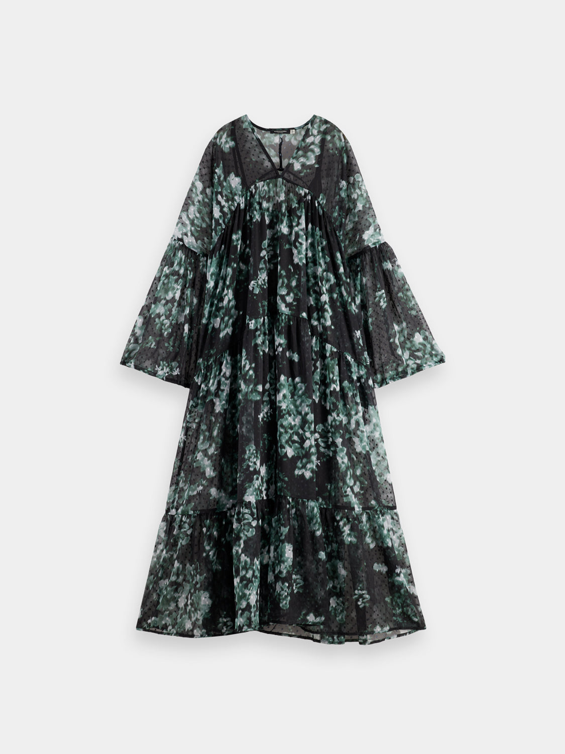 Printed fil coupe maxi dress by Scotch & Soda featuring vibrant patterns and flowy fabric, perfect for casual or dressy occasions.
