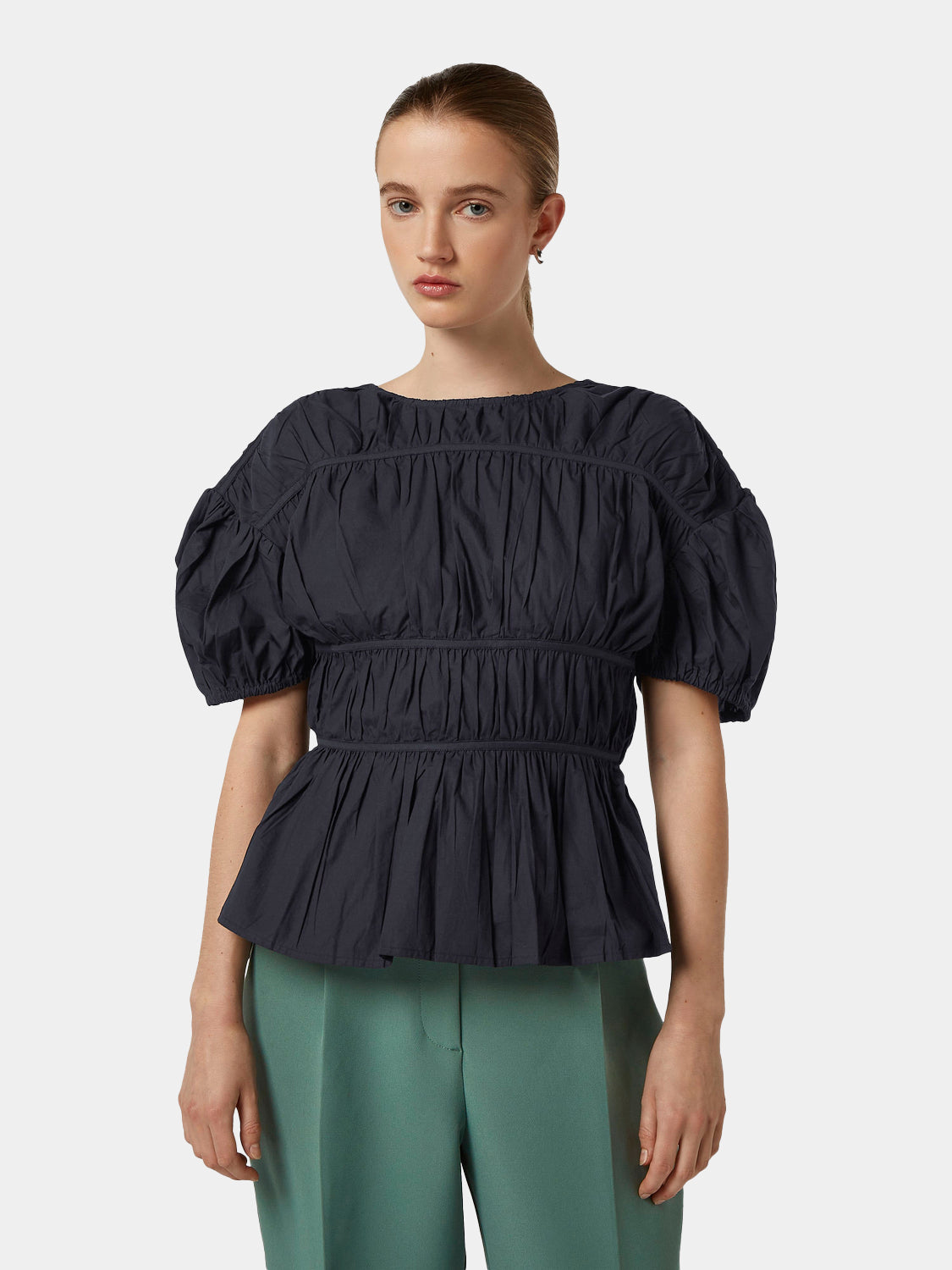 Gathered balloon sleeve top