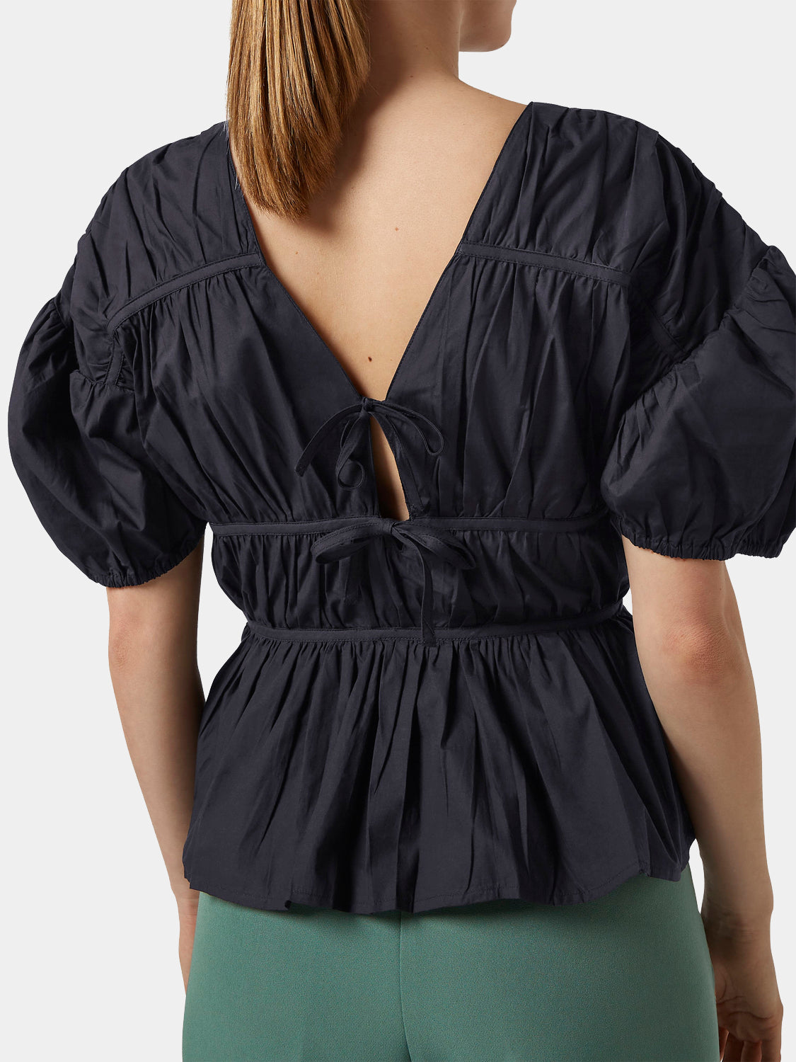 Gathered balloon sleeve top