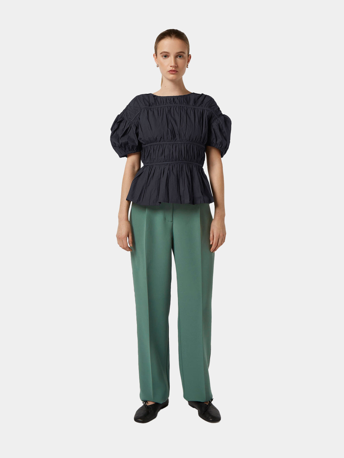 Gathered balloon sleeve top