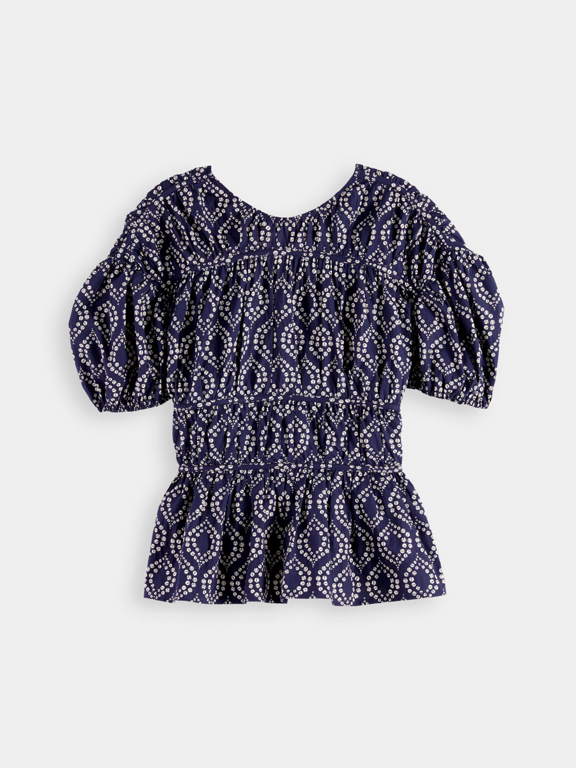 Woven top with gathered balloon sleeves by Scotch & Soda, stylish and comfortable women's fashion top.