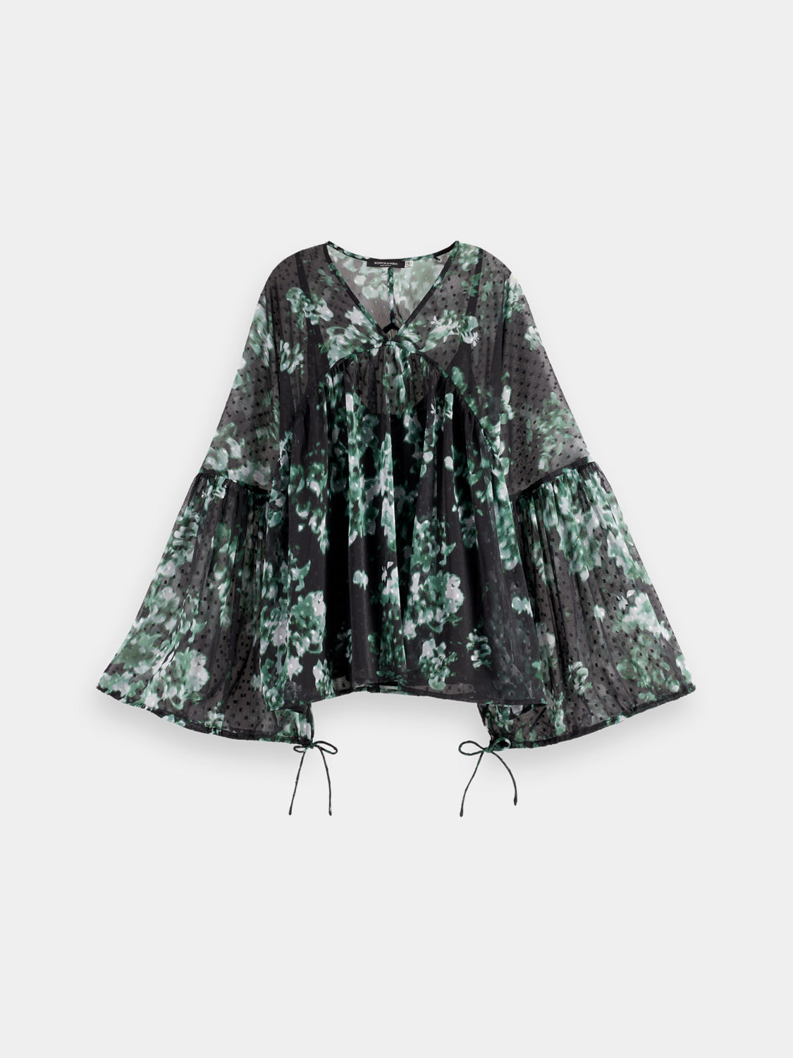 Printed fil coupe woven top by Scotch & Soda, featuring a stylish design and lightweight fabric, front view.
