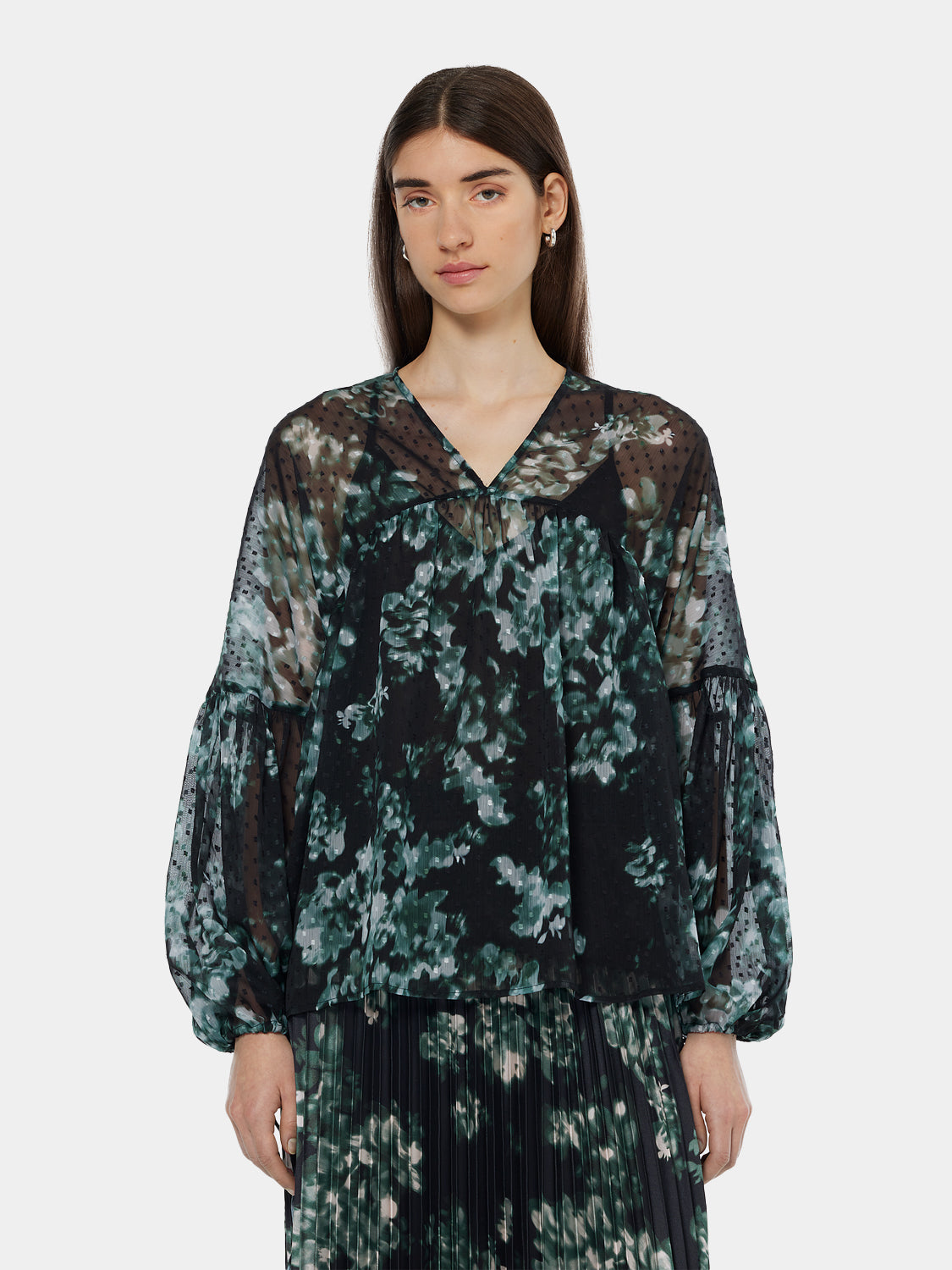 Printed fil coupe woven top by Scotch & Soda, featuring a stylish design and lightweight fabric, front view.